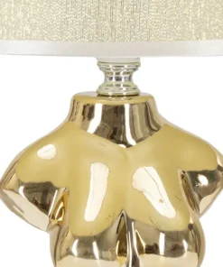Lampe de table Glam Woman céramique dorée abat-jour tissu beige