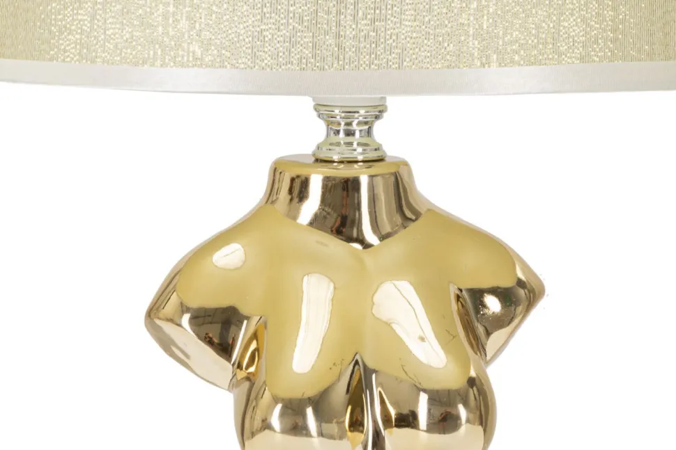 Lampe de table Glam Woman céramique dorée abat-jour tissu beige