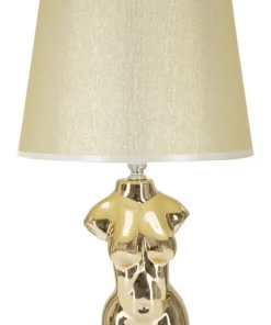 Lampe de table Glam Woman céramique dorée abat-jour tissu beige