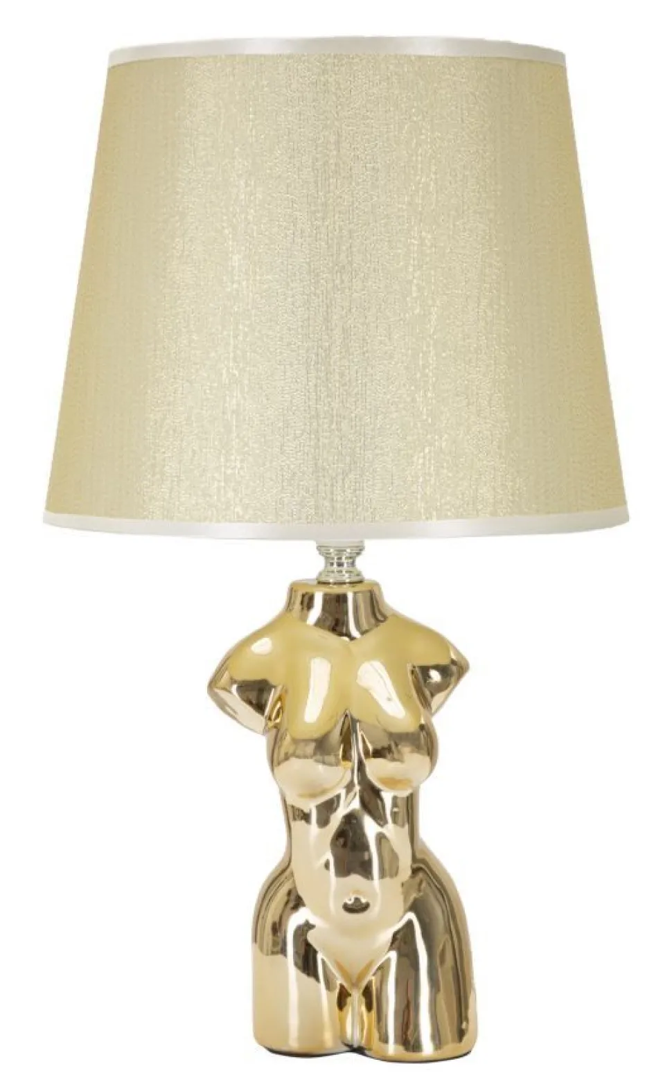 Lampe de table Glam Woman céramique dorée abat-jour tissu beige