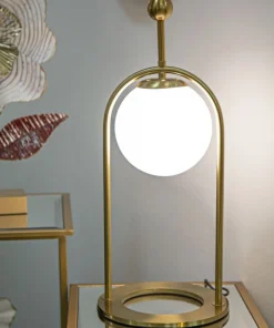 Lampe de table Glamy Métal Doré Abat-jour Verre Blanc