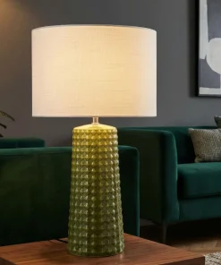 Lampe de table Gliss Céramique Vert Olive abat-jour clair