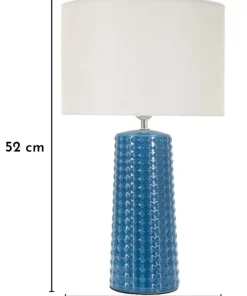 Lampe de table Gliss céramique bleue abat-jour tissu blanc