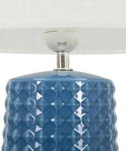Lampe de table Gliss céramique bleue abat-jour tissu blanc