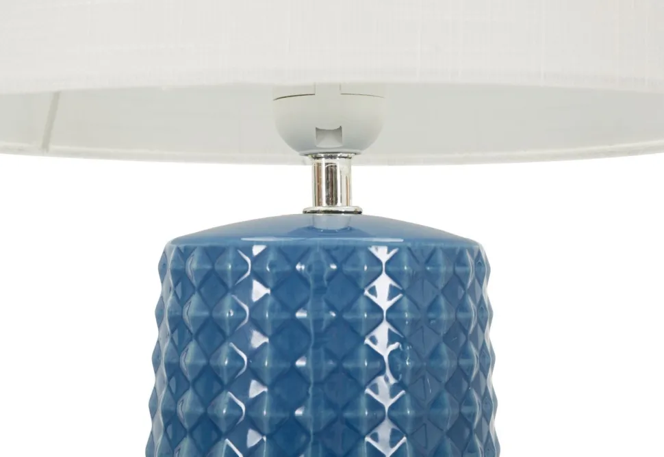 Lampe de table Gliss céramique bleue abat-jour tissu blanc