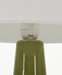 Lampe de table Gress céramique verte abat-jour neutre