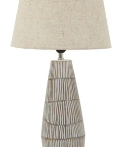 Lampe de table Hanoï Résine et Abat-jour en Lin Naturel