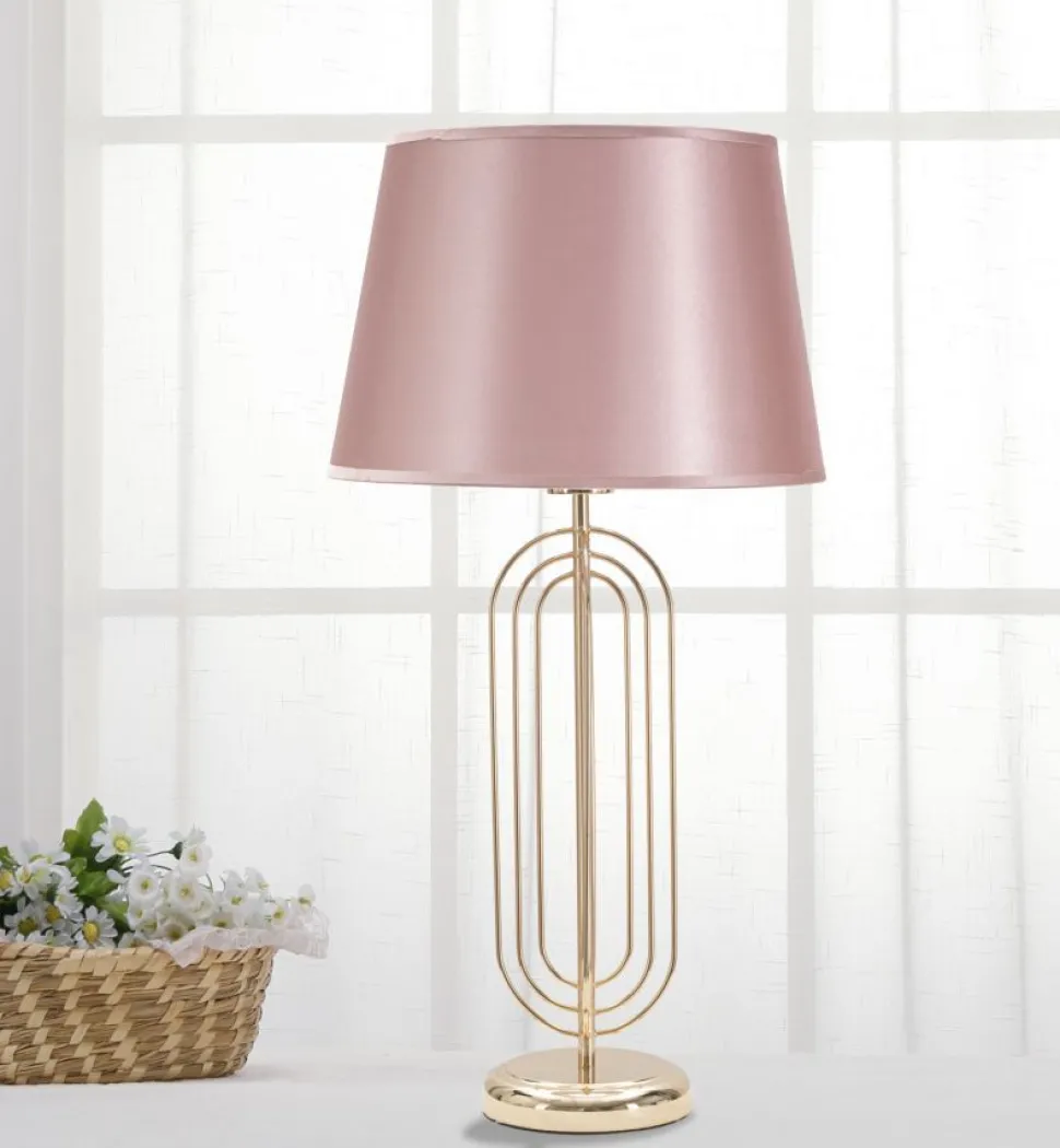 Lampe de table Krista Métal Doré abat-jour Tissu Rose