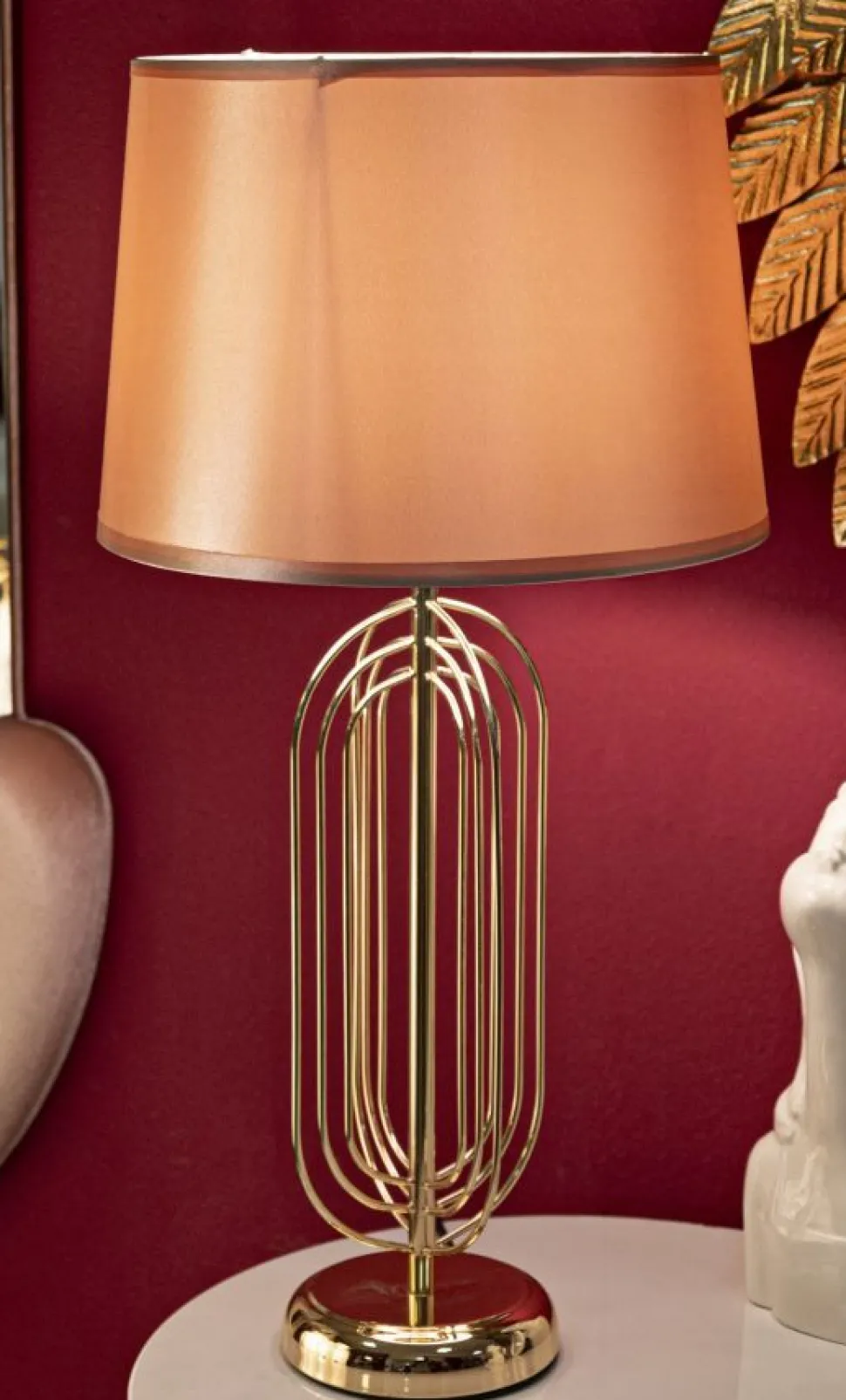Lampe de table Krista Métal Doré abat-jour Tissu Rose