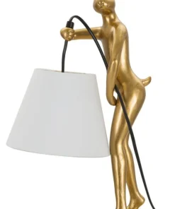 Lampe de table Lapin Polyrésine Dorée abat-jour Tissu Blanc