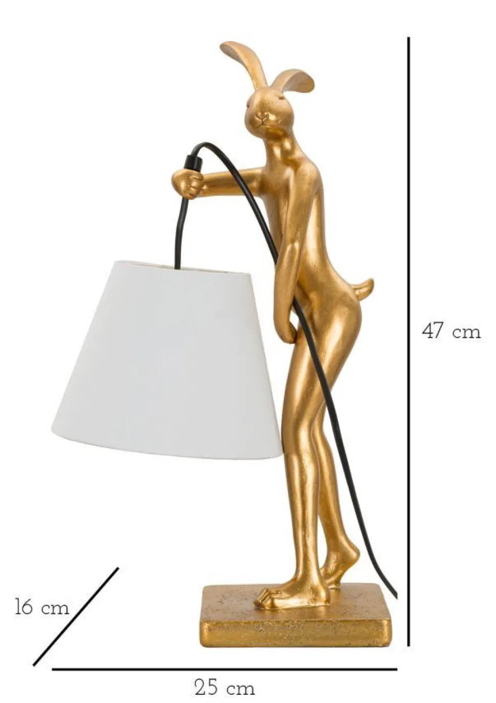 Lampe de table Lapin Polyrésine Dorée abat-jour Tissu Blanc
