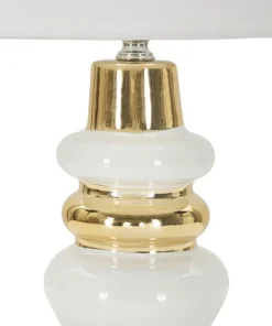 Lampe de table Liara Céramique Blanche et Dorée abat-jour en Tissu Blanc