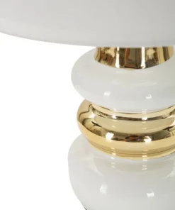 Lampe de table Liara Céramique Blanche et Dorée abat-jour en Tissu Blanc
