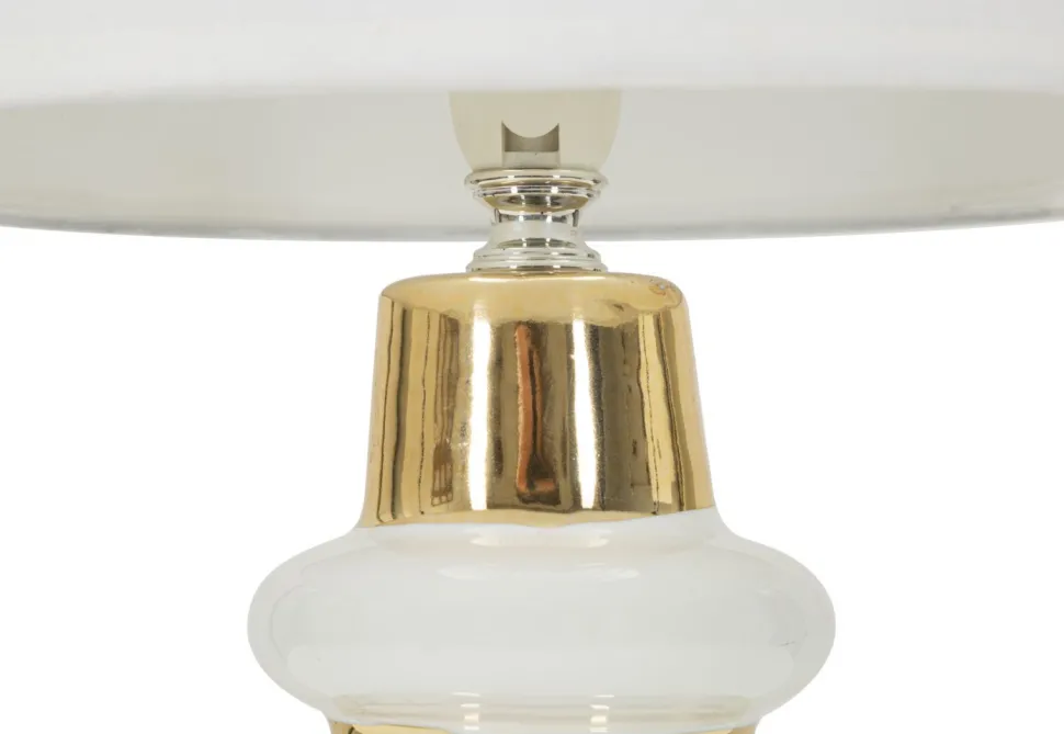Lampe de table Liara Céramique Blanche et Dorée abat-jour en Tissu Blanc