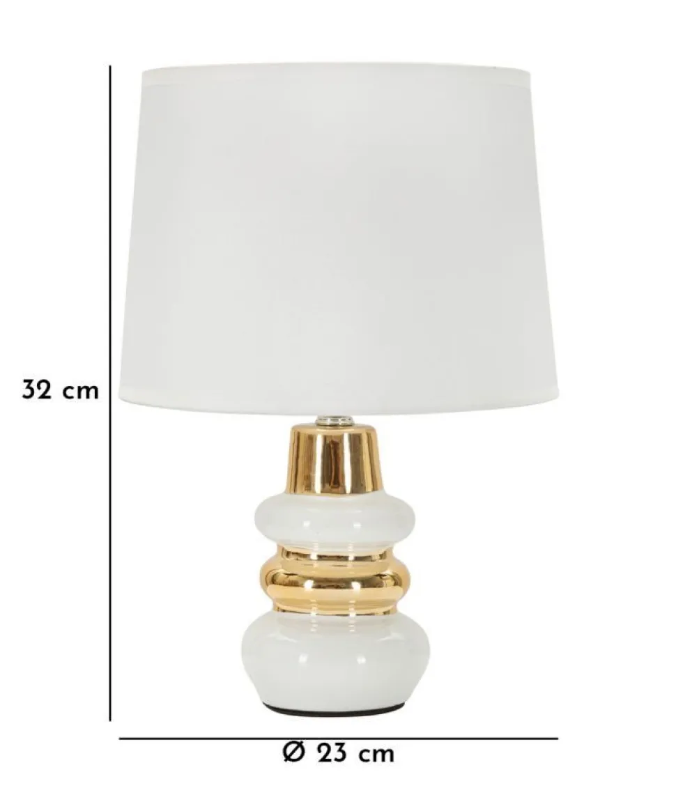 Lampe de table Liara Céramique Blanche et Dorée abat-jour en Tissu Blanc