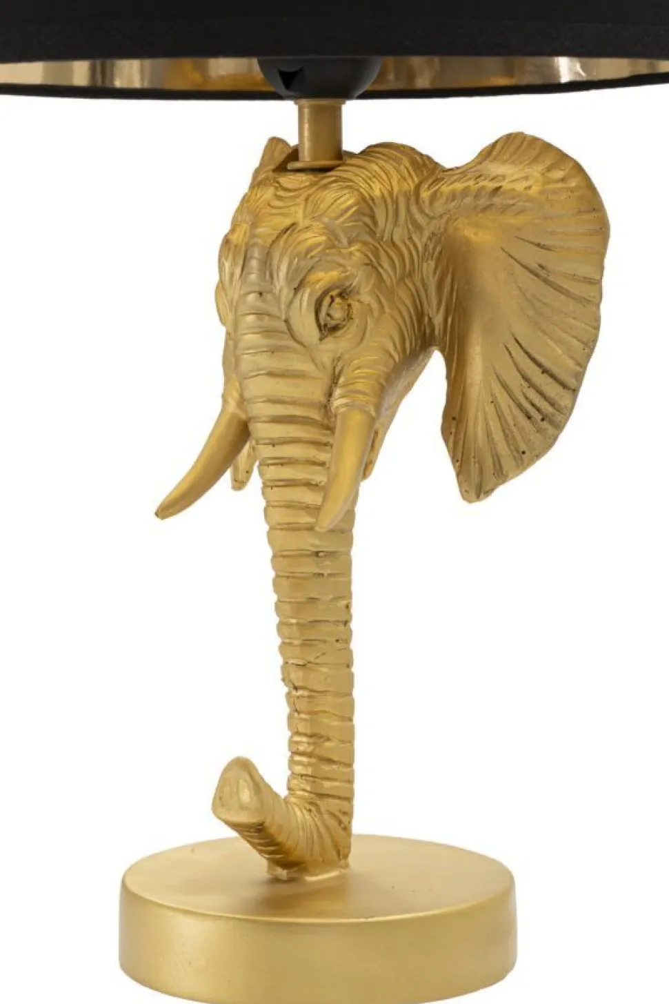 Lampe de table éléphant métal noir et abat-jour tissu noir