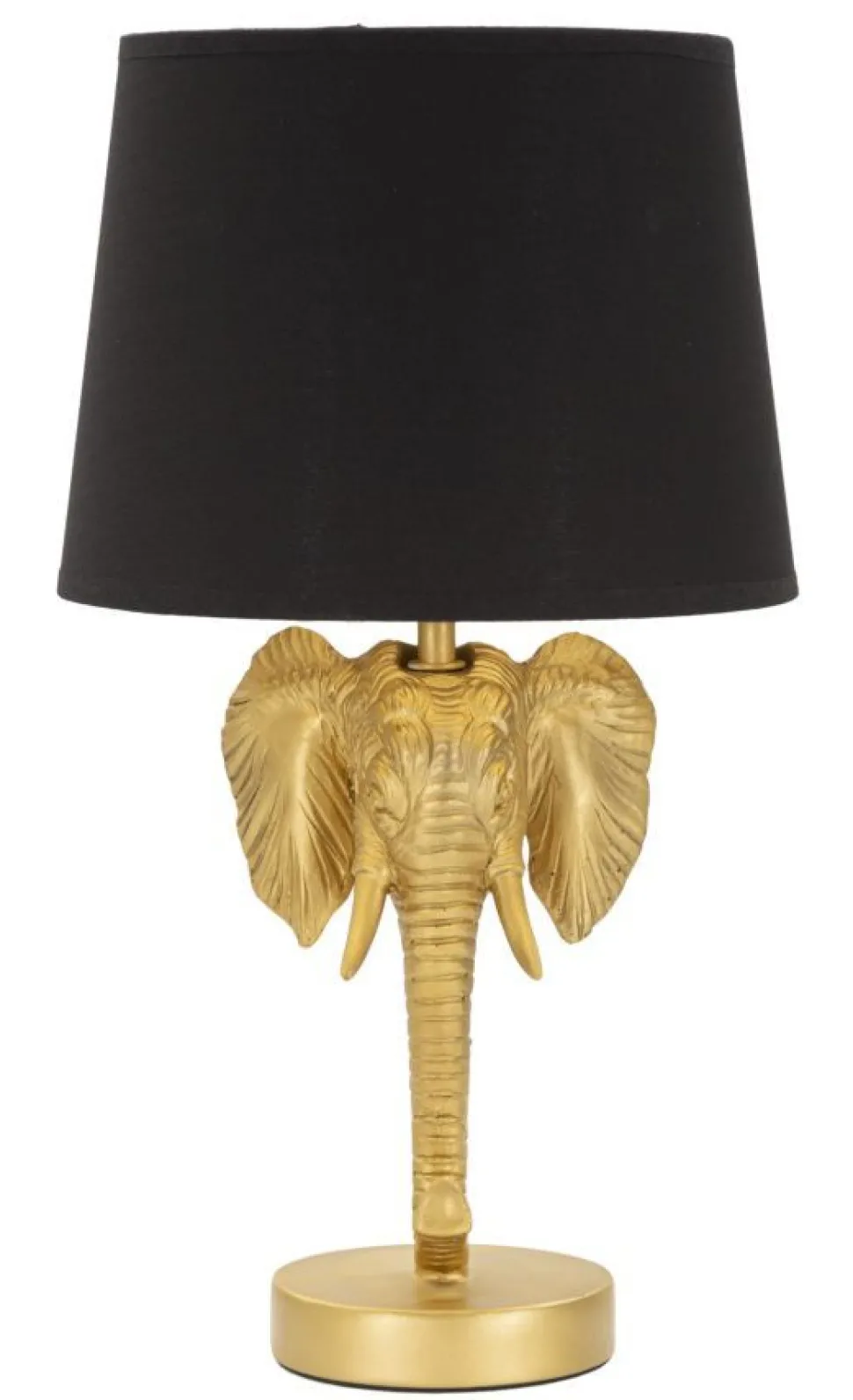 Lampe de table éléphant métal noir et abat-jour tissu noir