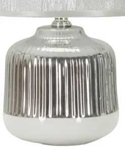 Lampe de table Lucina Céramique Blanche et Tissu Argenté
