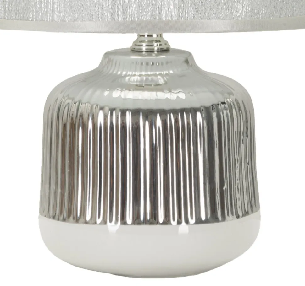 Lampe de table Lucina Céramique Blanche et Tissu Argenté