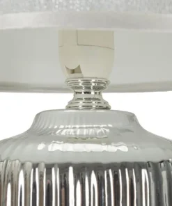 Lampe de table Lucina Céramique Blanche et Tissu Argenté