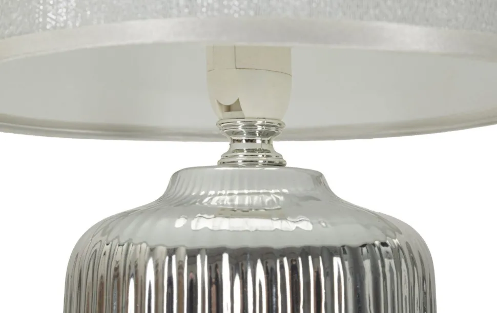 Lampe de table Lucina Céramique Blanche et Tissu Argenté