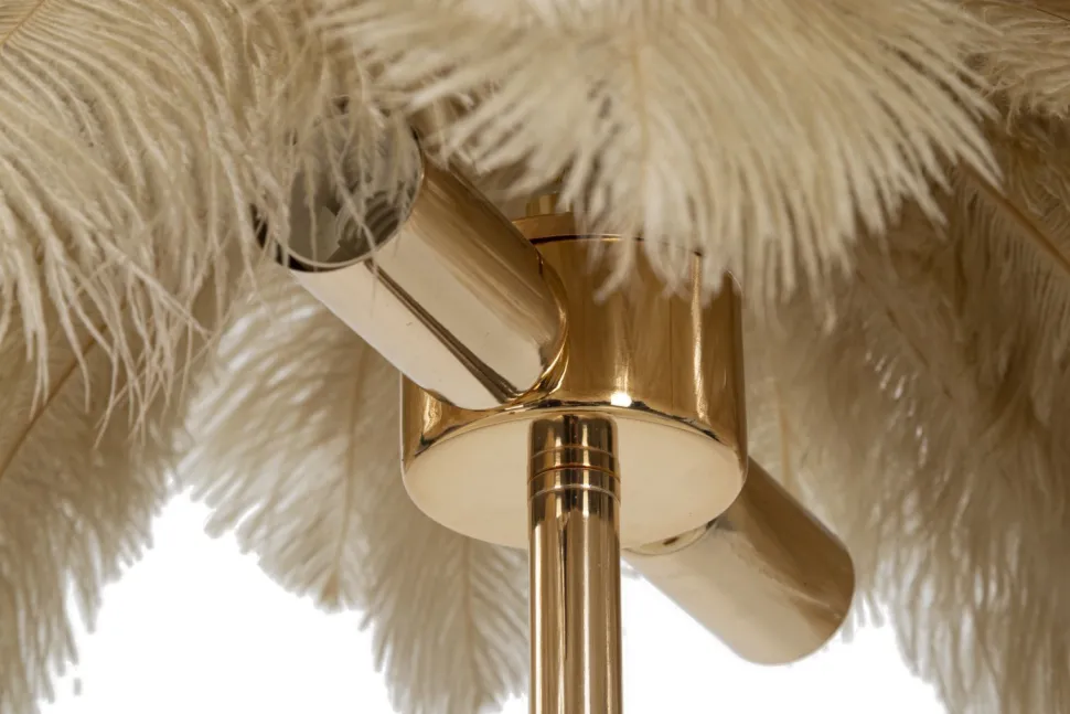 Lampe de table métal doré abat-jour plumes blanches