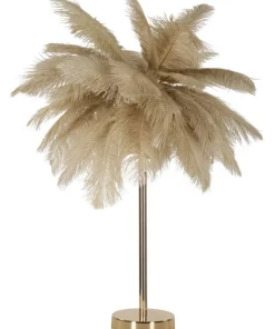 Lampe de table métal doré abat-jour plumes blanches