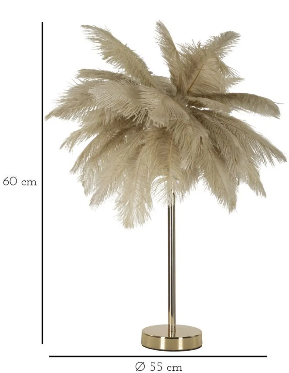 Lampe de table métal doré abat-jour plumes blanches