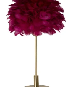 Lampe de table métal doré abat-jour plumes blanches