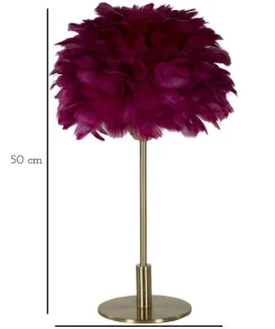 Lampe de table métal doré abat-jour plumes blanches
