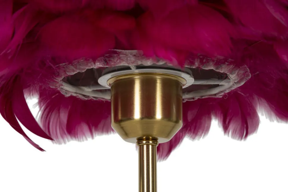 Lampe de table métal doré abat-jour plumes blanches