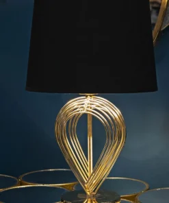 Lampe de table métal doré abat-jour tissu noir