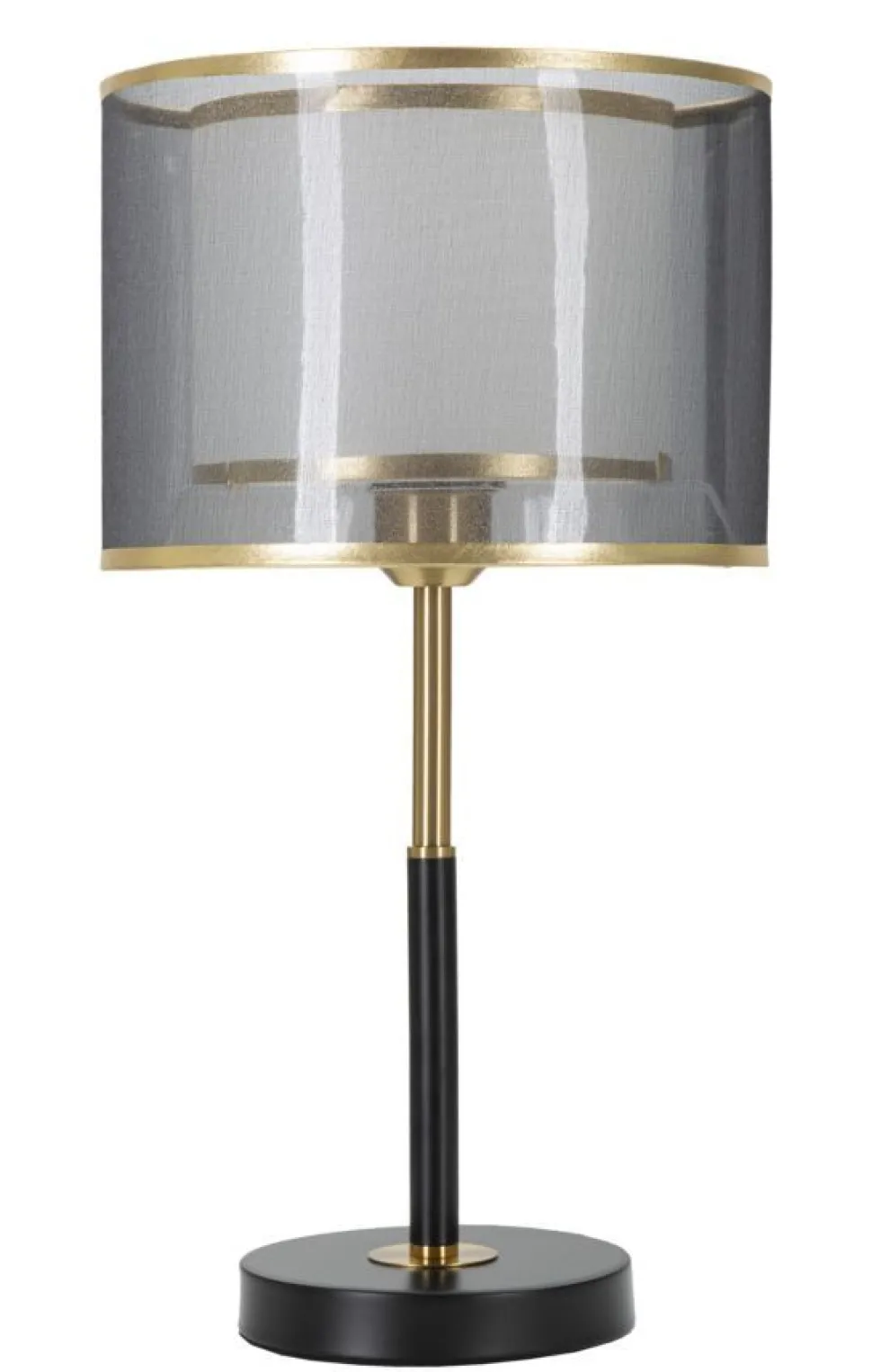 Lampe de table niveaux métal Noir et Doré abat-jour Gris Transparent / Blanc bordure Dorée