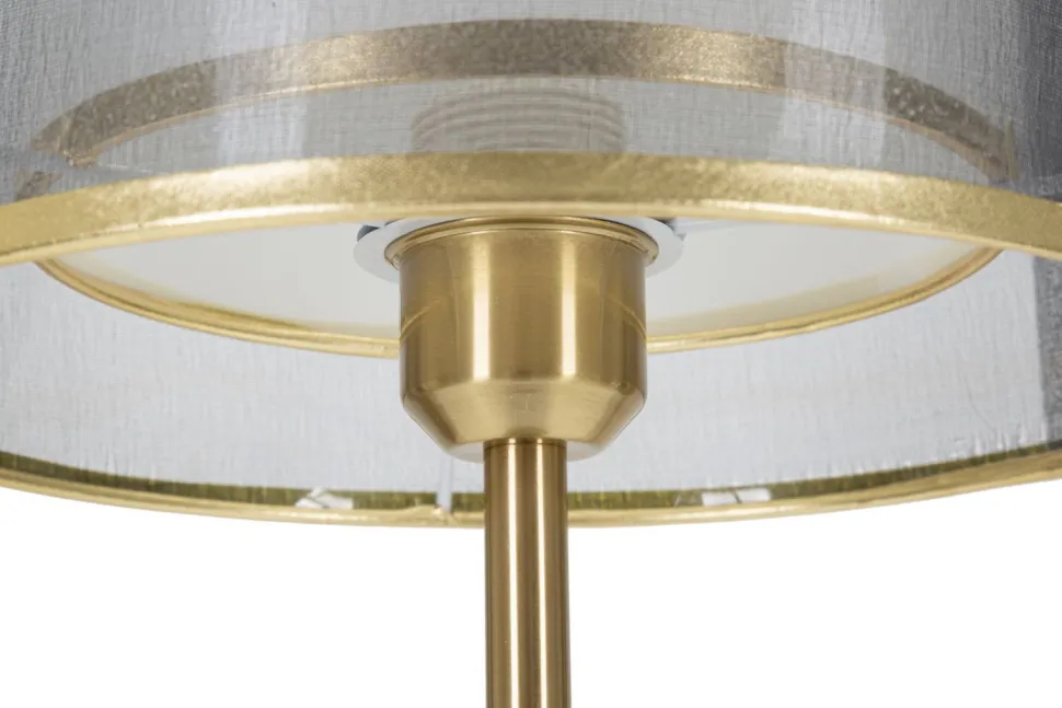 Lampe de table niveaux métal Noir et Doré abat-jour Gris Transparent / Blanc bordure Dorée