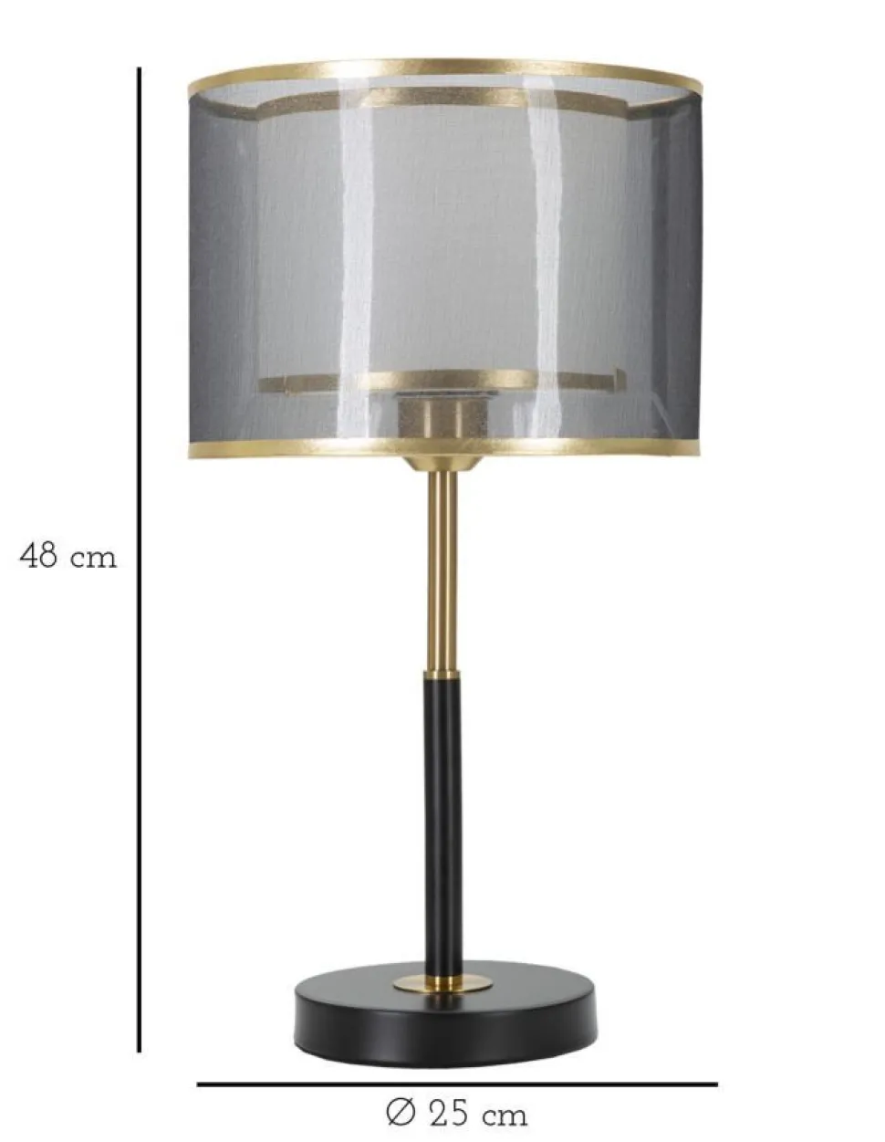 Lampe de table niveaux métal Noir et Doré abat-jour Gris Transparent / Blanc bordure Dorée
