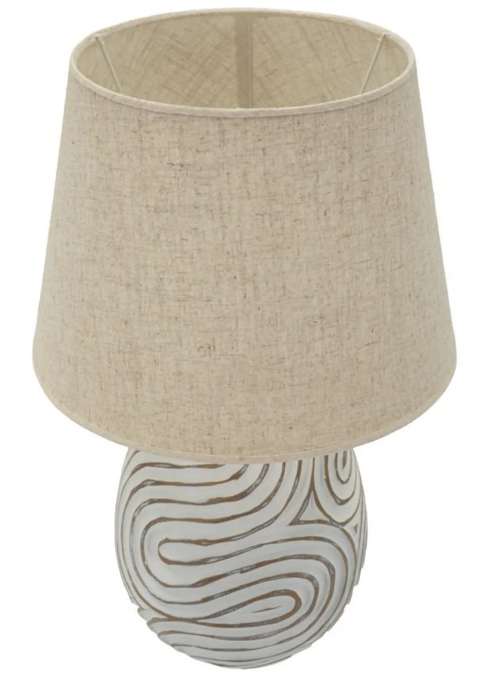 Lampe de table Oblix résine gravée blanche abat-jour tissu gris clair