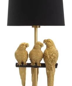 Lampe de table Perroquets métal doré abat-jour tissu noir