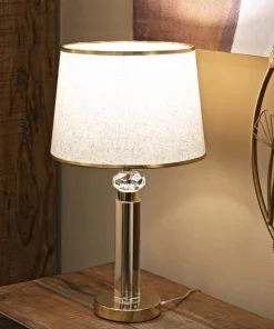 Lampe de table Praga métal doré abat-jour tissu beige bordure dorée