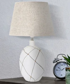Lampe de table résine décorations géométriques abat-jour tissu beige