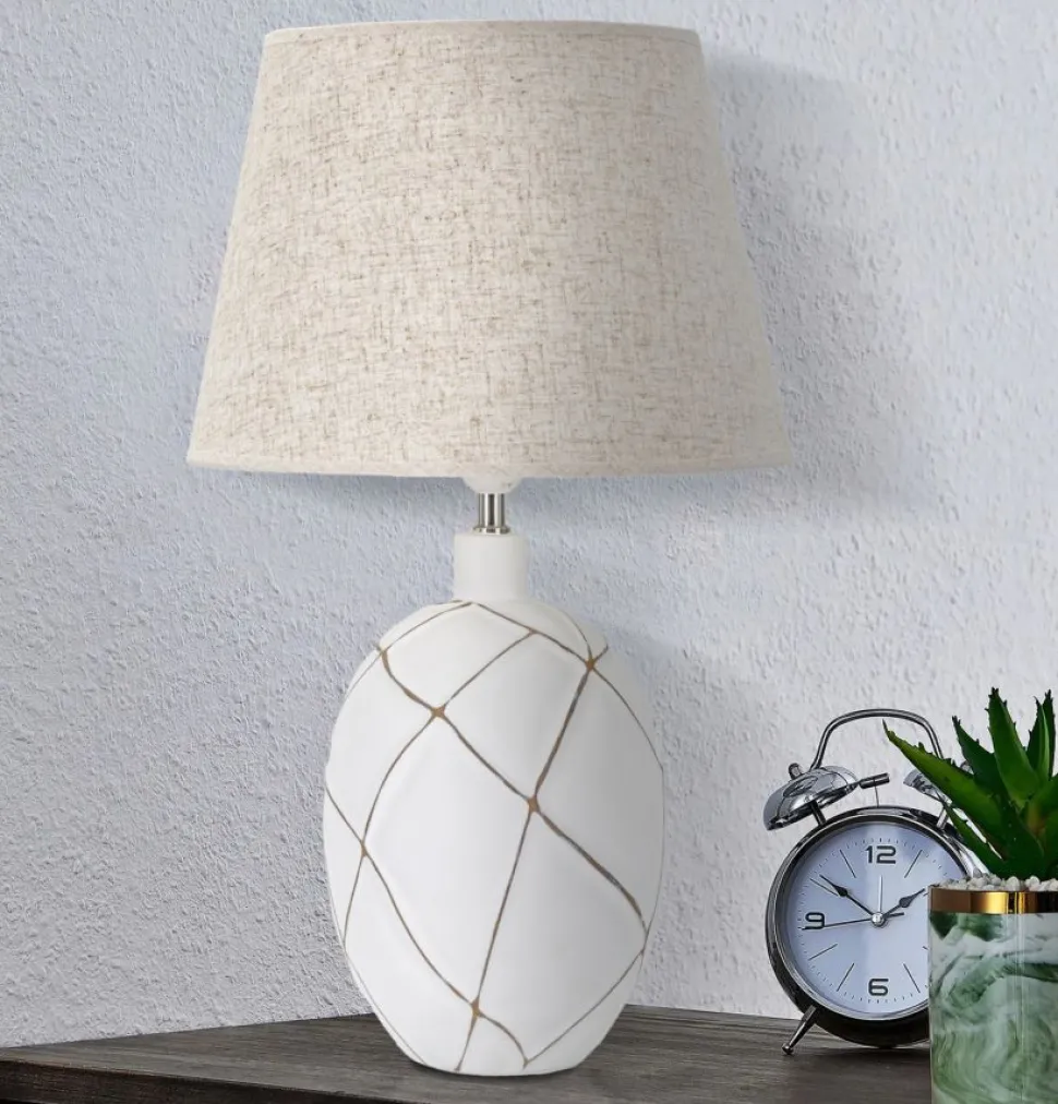 Lampe de table résine décorations géométriques abat-jour tissu beige