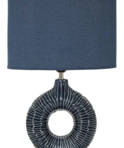 Lampe de table Seta Céramique Bleue abat-jour Tissu Bleu