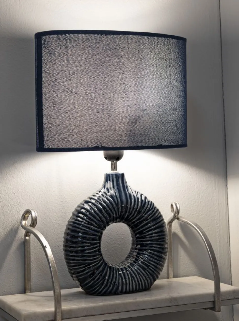 Lampe de table Seta Céramique Bleue abat-jour Tissu Bleu