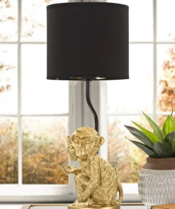 Lampe de table Singe doré abat-jour Tissu Noir