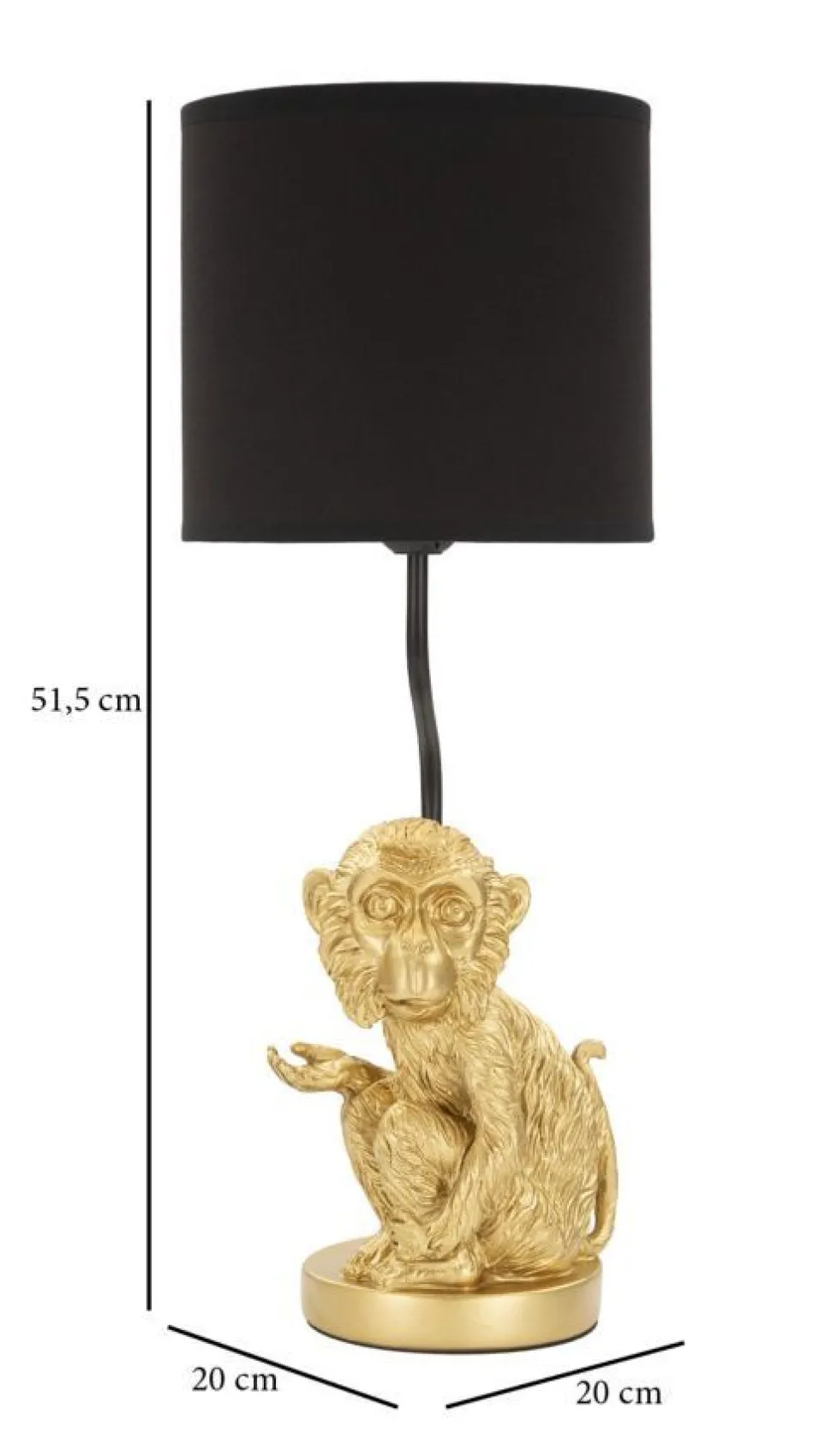 Lampe de table Singe doré abat-jour Tissu Noir