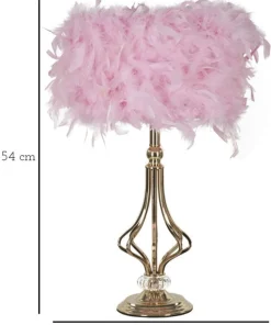 Lampe de table Tarty Métal Doré Abat-jour plumes Roses