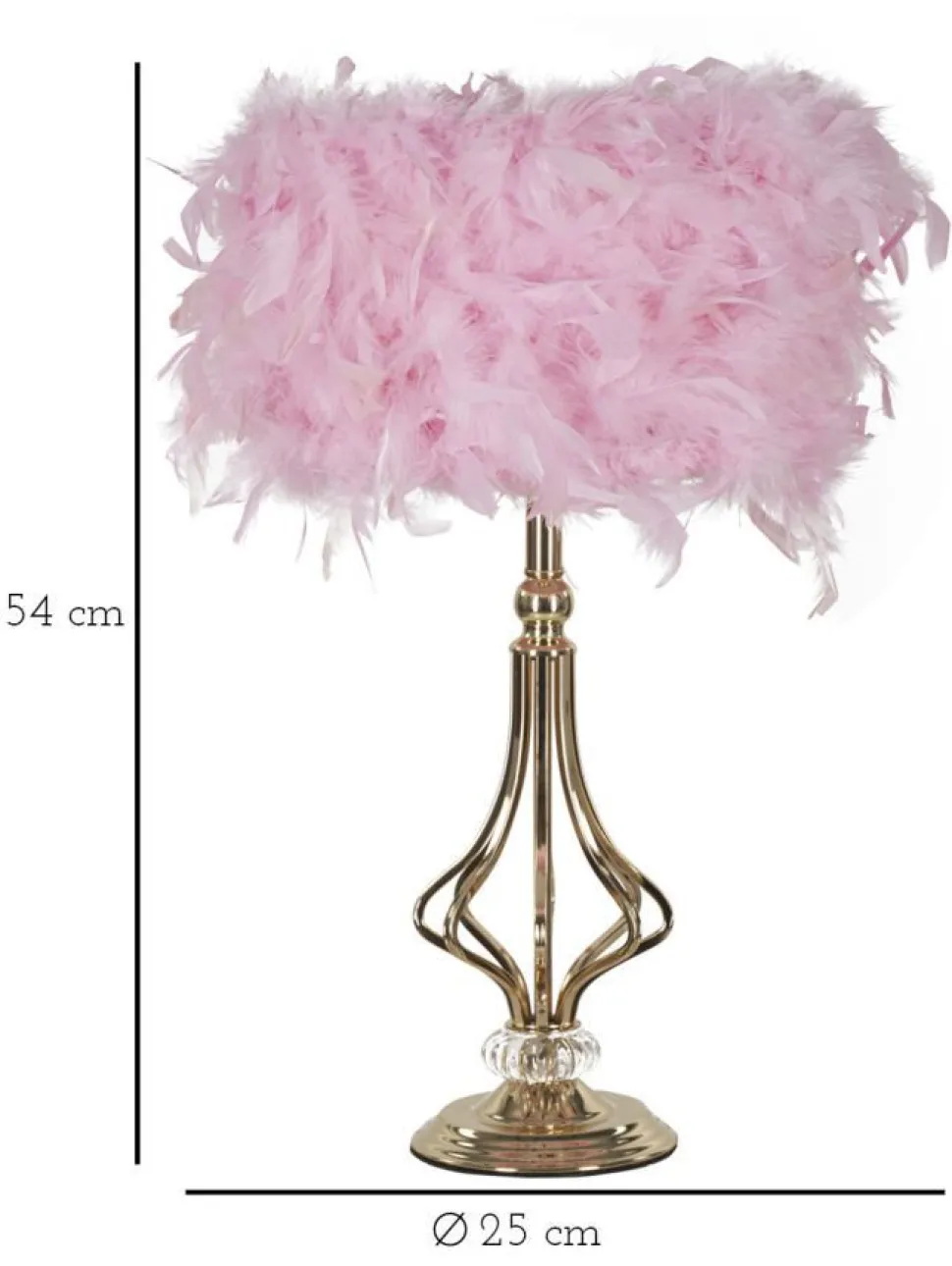 Lampe de table Tarty Métal Doré Abat-jour plumes Roses