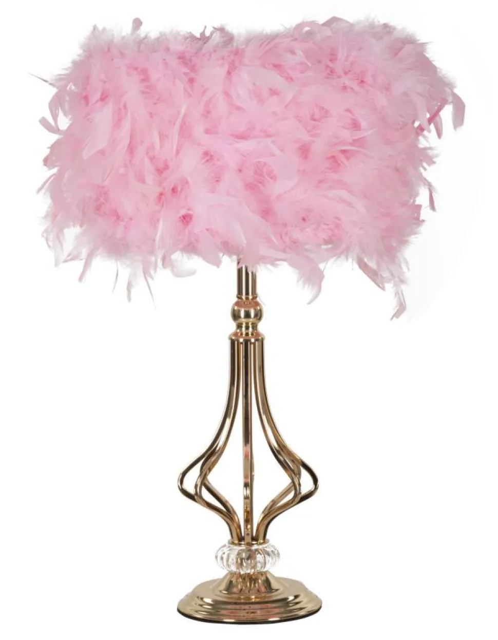 Lampe de table Tarty Métal Doré Abat-jour plumes Roses