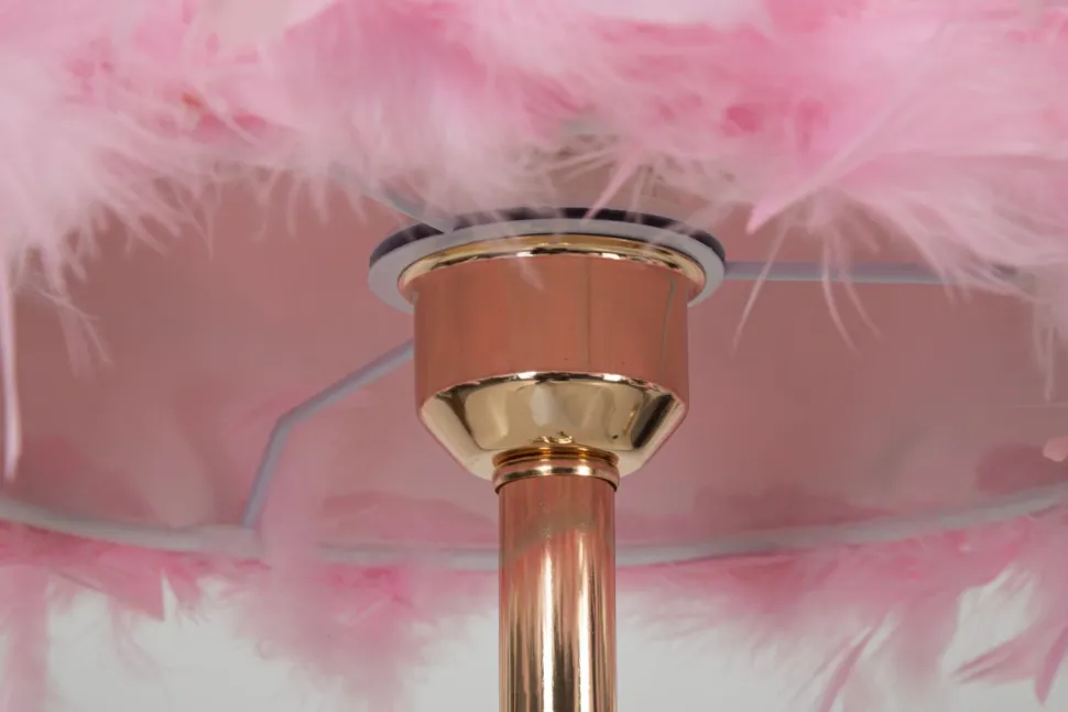 Lampe de table Tarty Métal Doré Abat-jour plumes Roses