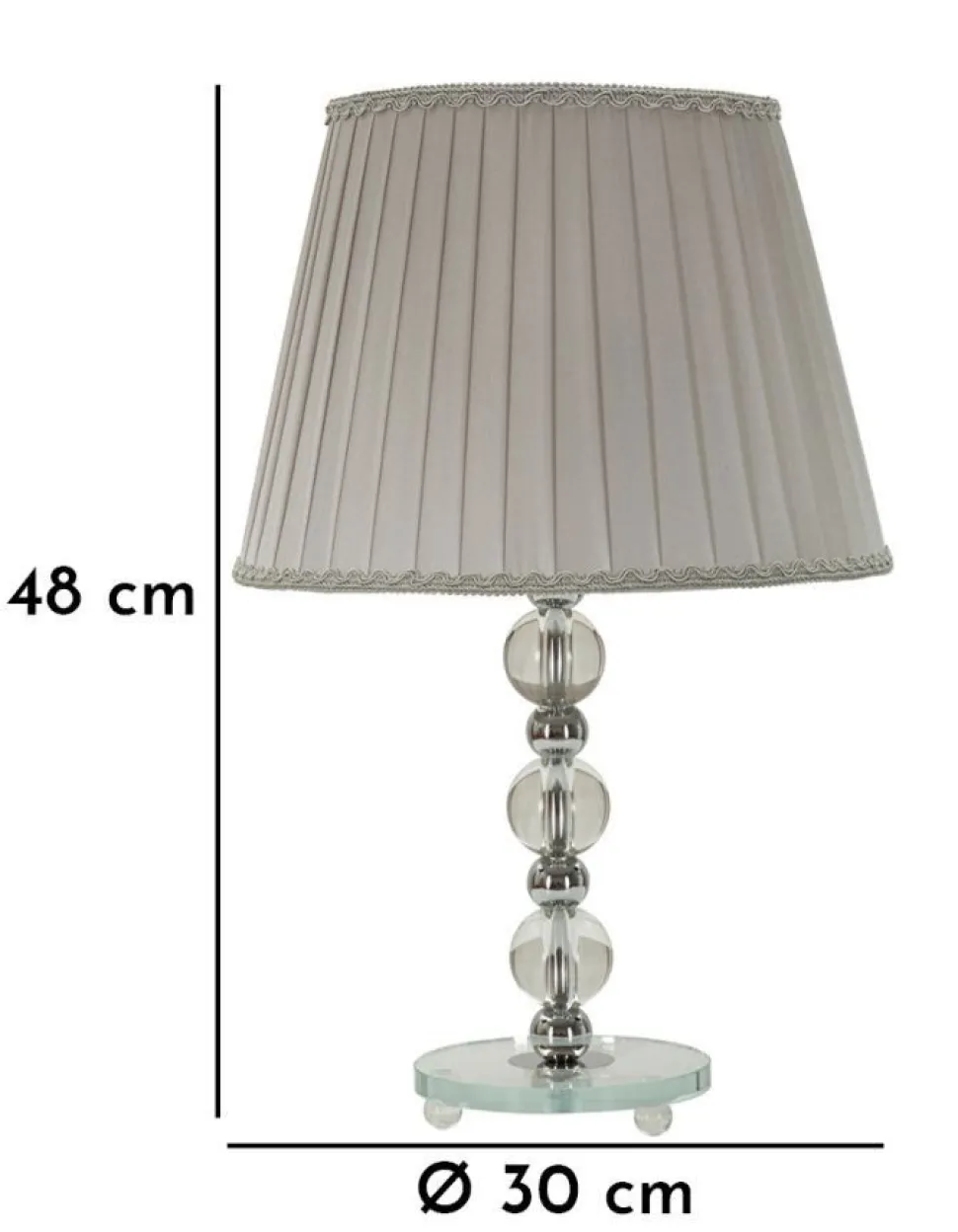 Lampe de table Tolly Métal Argenté Verre abat-jour Tissu Gris