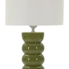 Lampe de table Torr céramique émaillée vert olive abat-jour clair